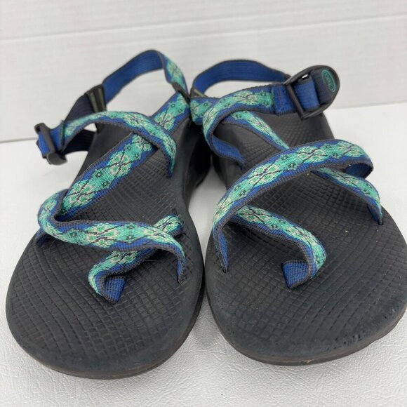 Chaco Classic Sport Sandals Womens Size 8 Blue Green Aztec Toe Wrap - Picture 4 of 7
